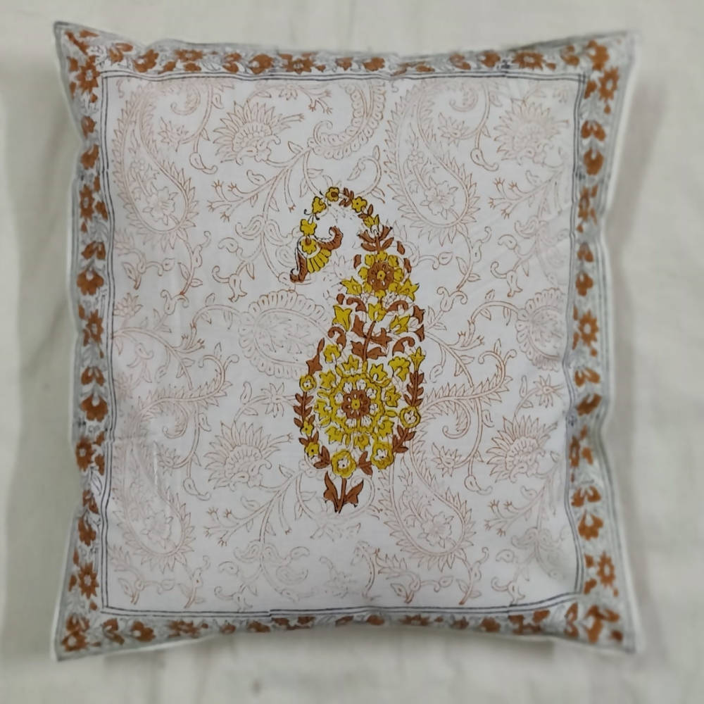 The Decor Nook Yellow Brown Paisley With Brown Border Cushion Cover | Grocsy