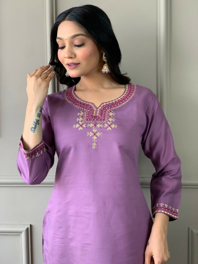 Partywear Designer Purple Viscos Rayon Stitched Suit With Dupatta - Tanisha | Grocsy