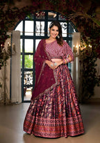 Women's Wedding Traditional Mulberry Dull Satin Lehenga Choli - Kaushlya | Grocsy