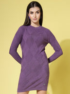 Women Winter Purple Cotton Dress - Wool Trees | Grocsy
