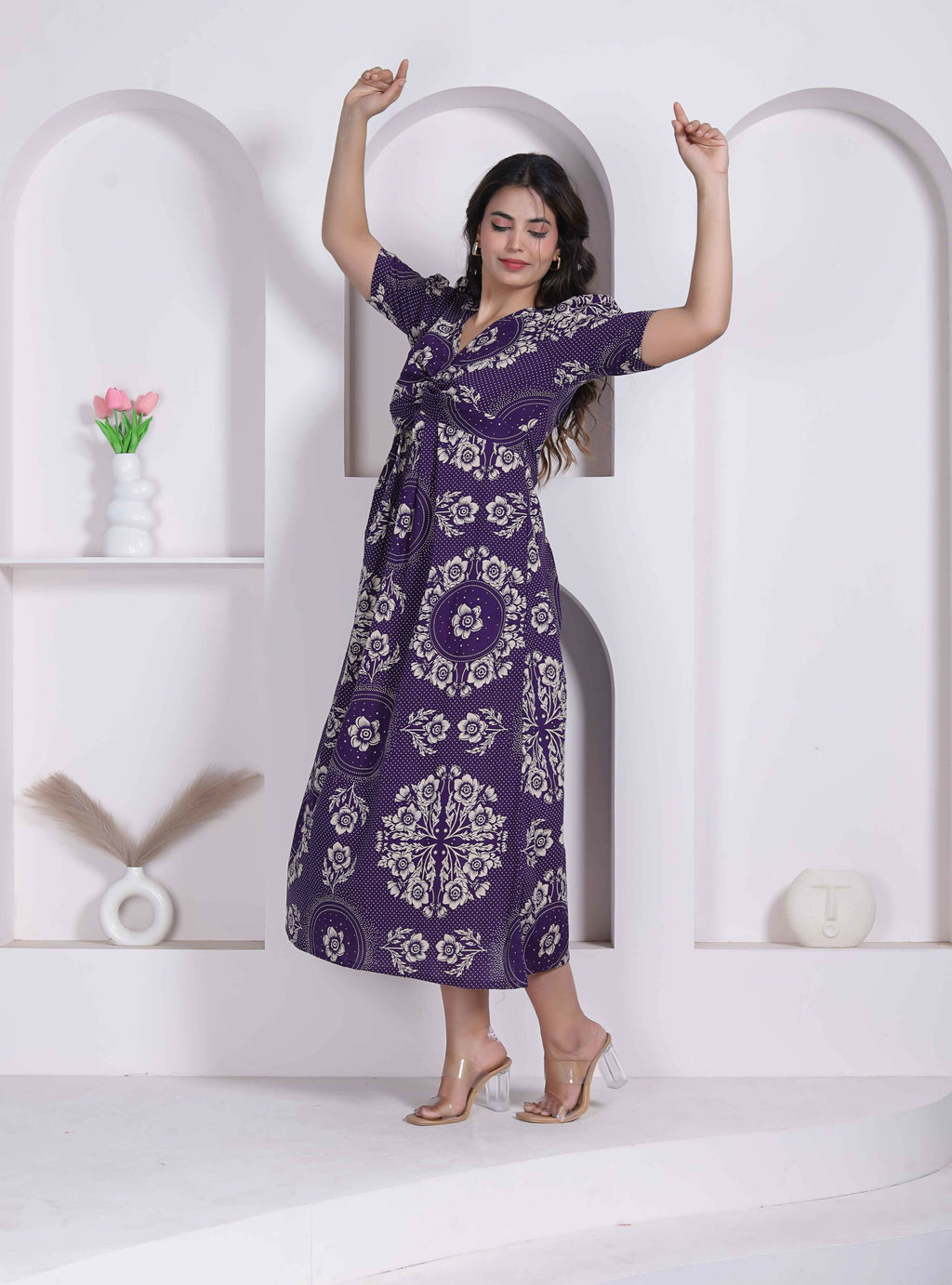 Miravan Womens Floral Printed Cotton Butterfly Maxi Dress | Grocsy
