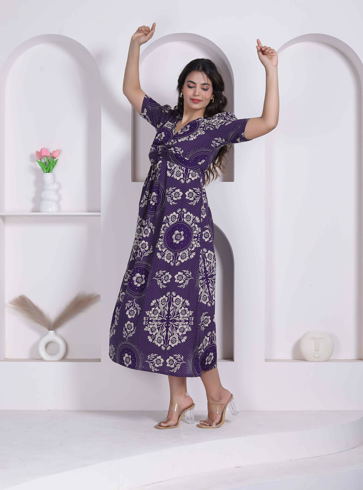 Miravan Womens Floral Printed Cotton Butterfly Maxi Dress | Grocsy