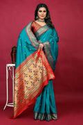 Jyoti Fashion Women's Sky Blue Paithani Silk Zari Woven Saree with Blouse | Grocsy