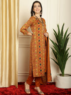 Jyoti Fashion Women's Mustard Pashmina Floral Digital Printed Kurta with Trouser & Dupatta | Grocsy