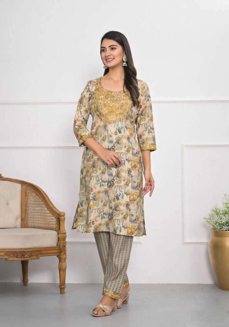 Festive Wear Ethnic Cream chanderi Stitched Suit - Anbazaar | Grocsy