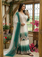 Teeya Creation New Trending Heavy Dual Tone Peding Star Georgette Green Kurta Set | Grocsy