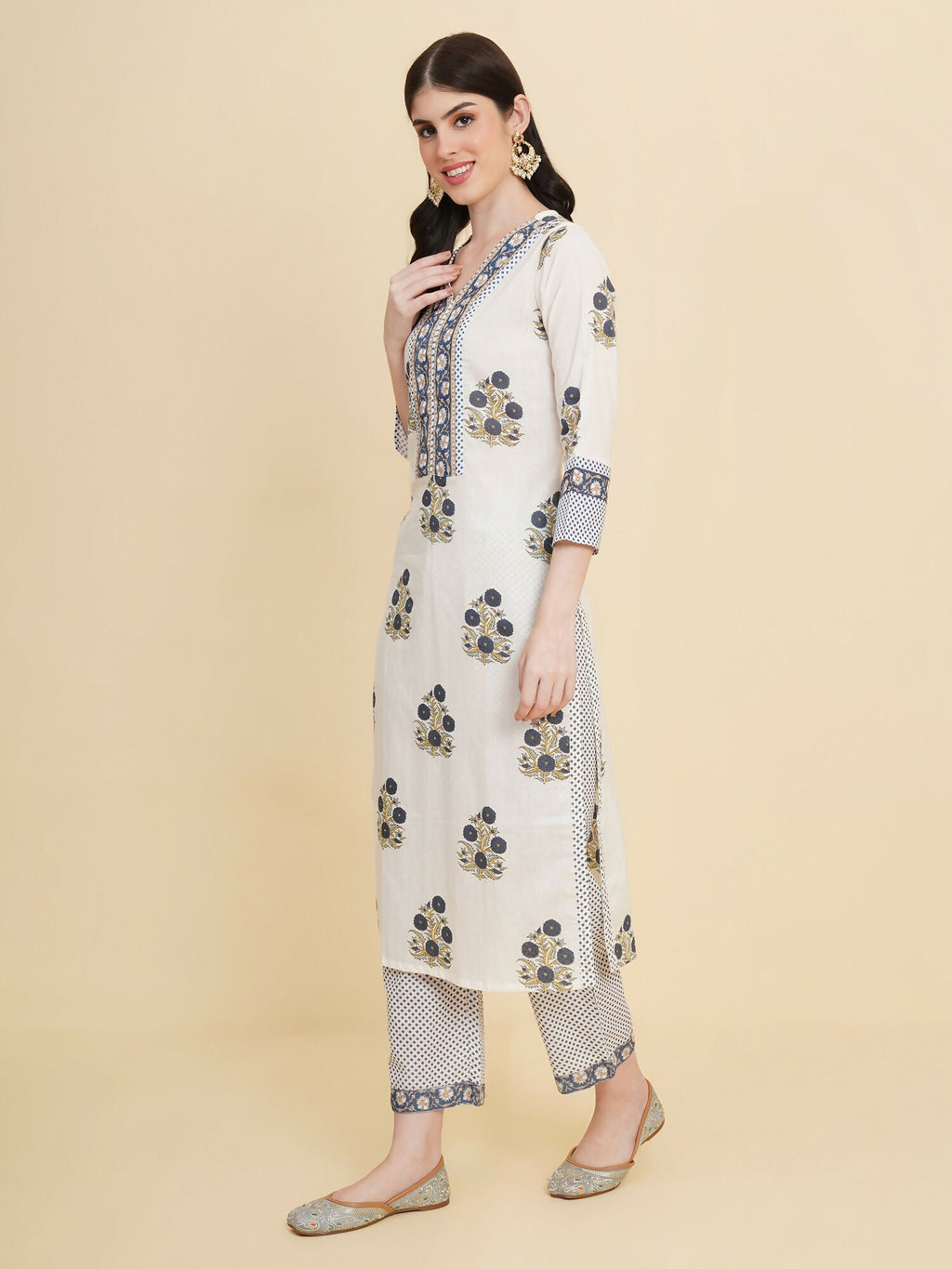 Designer Stylish white Cotton Stitched Suit With Dupatta - Tanisha | Grocsy