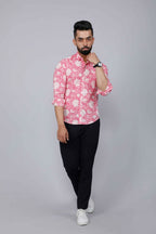 Miravan Men's Pink Floral Print Comfort Cotton Casual Shirt | Grocsy