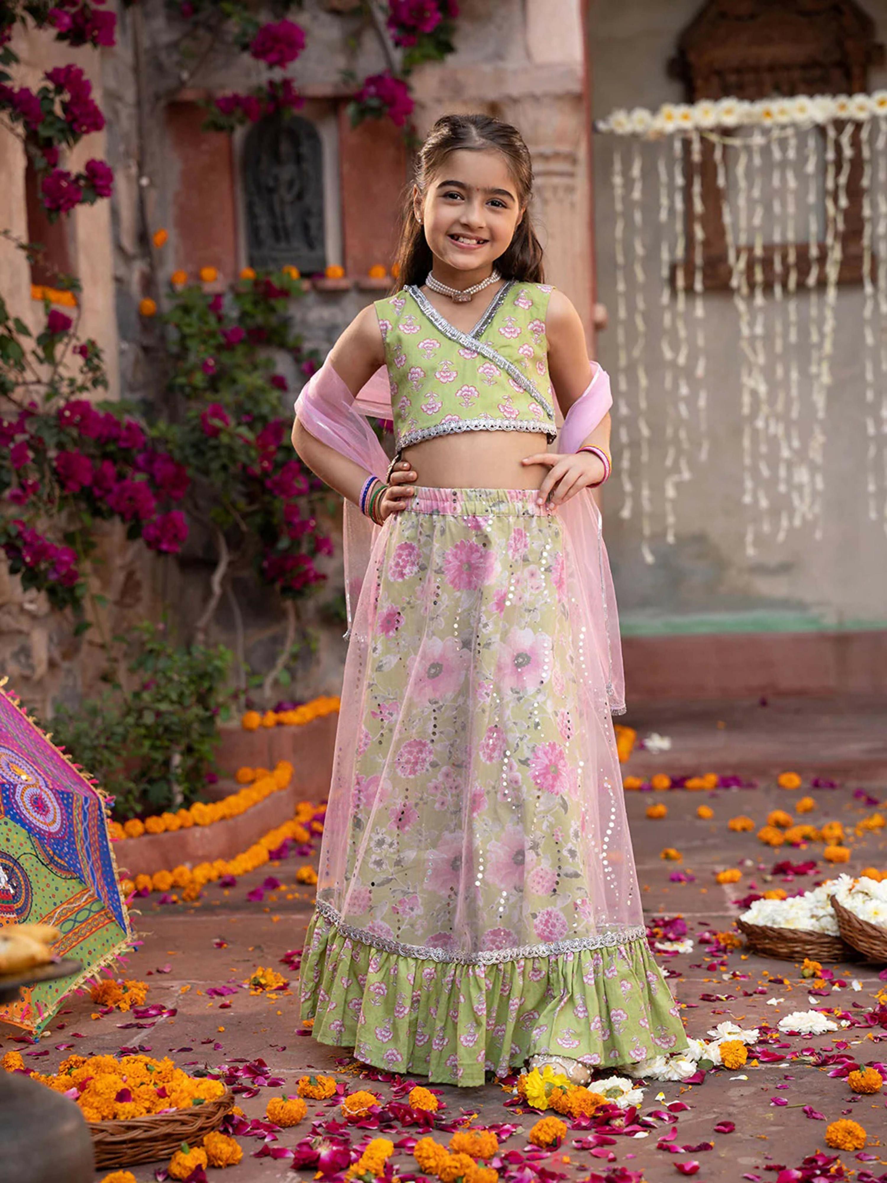 Joban Fashion Girl's Green Color Lehenga Choli | Grocsy