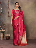 Joban Fashion Red Floral & Botanical Motifs Satin Silk Banarasi Silk Saree | Grocsy