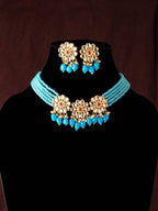 Mominos Fashion Johar Kamal Women's Sky Blue Beads Pearls Gold-Polished Jewellery Set | Grocsy