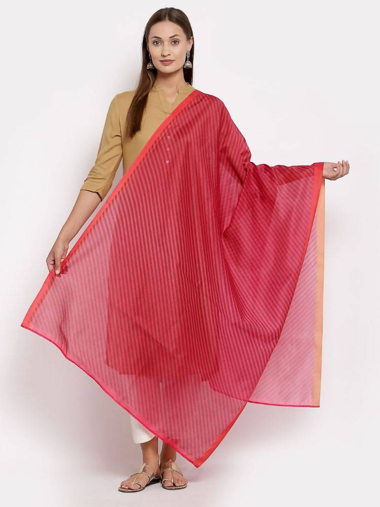 Myshka Women's Red Cotton Solid Casual Dupatta | Grocsy