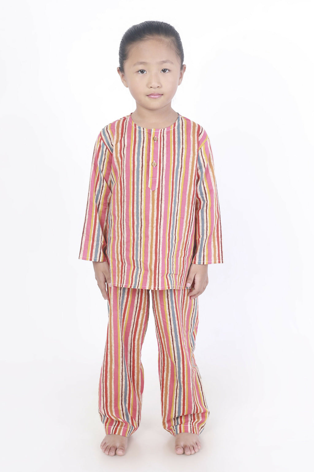 Breathables Kids Cotton Stripes Print Kurta Pyjama Night Suit - Multicolor | Grocsy