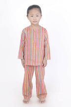 Breathables Kids Cotton Stripes Print Kurta Pyjama Night Suit - Multicolor | Grocsy