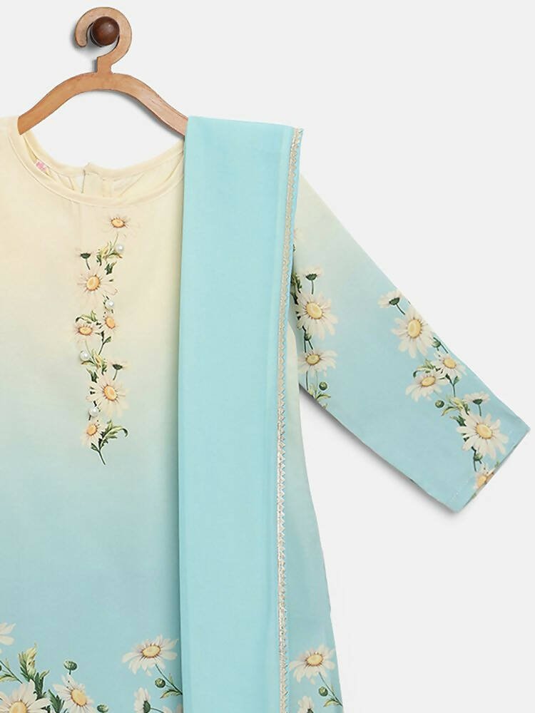 Ahalyaa Multi Crepe Printed Kids Kurta Sharara Sets With Dupatta For Girls | Grocsy