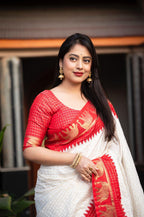 Red Silk Zari Woven Saree with Unstitched Blouse - Hiral Fashion | Grocsy