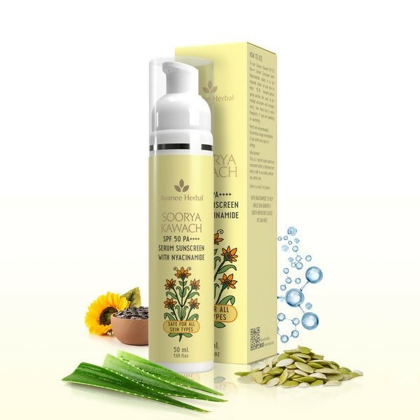 Avimee Herbal Soorya Kawach SPF 50 PA++++ Niacinamide Serum Sunscreen | Grocsy