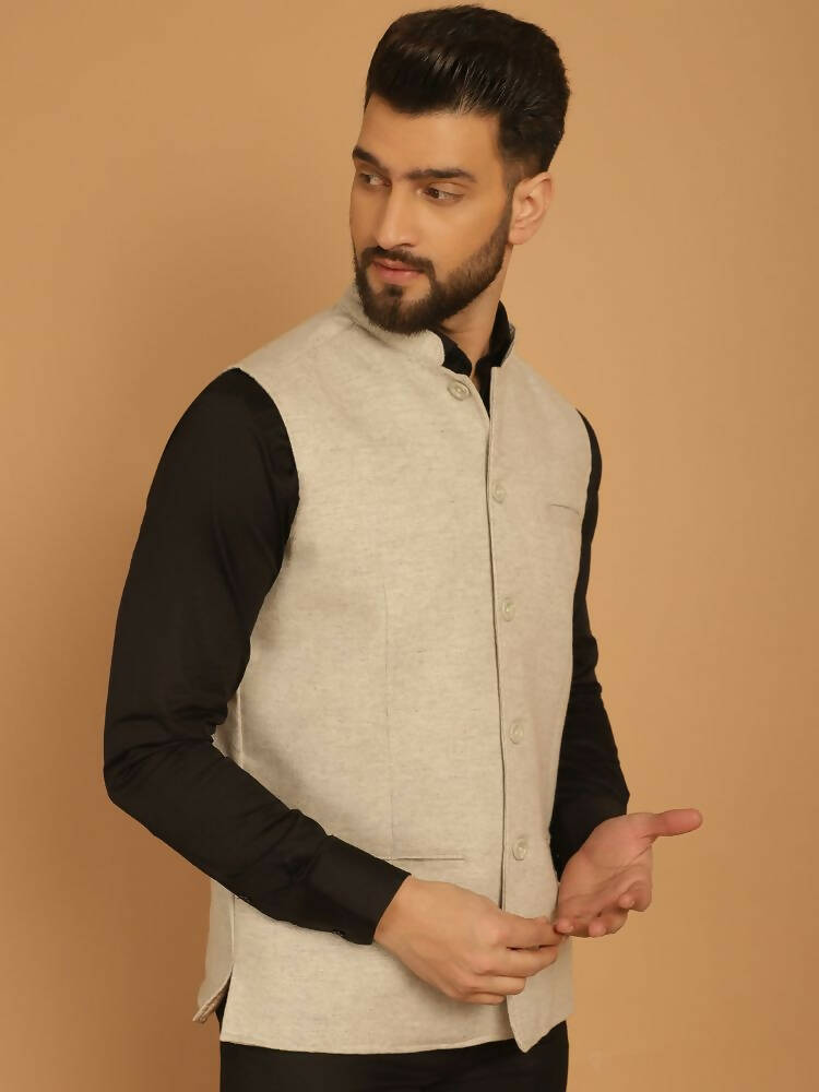 Even Apparels Pure Wool Nehru Jacket - Off White | Grocsy