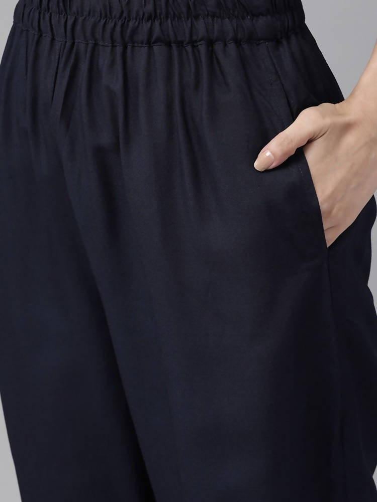 Yufta Navy Blue And Black Kurta And Palazzo Set | Grocsy