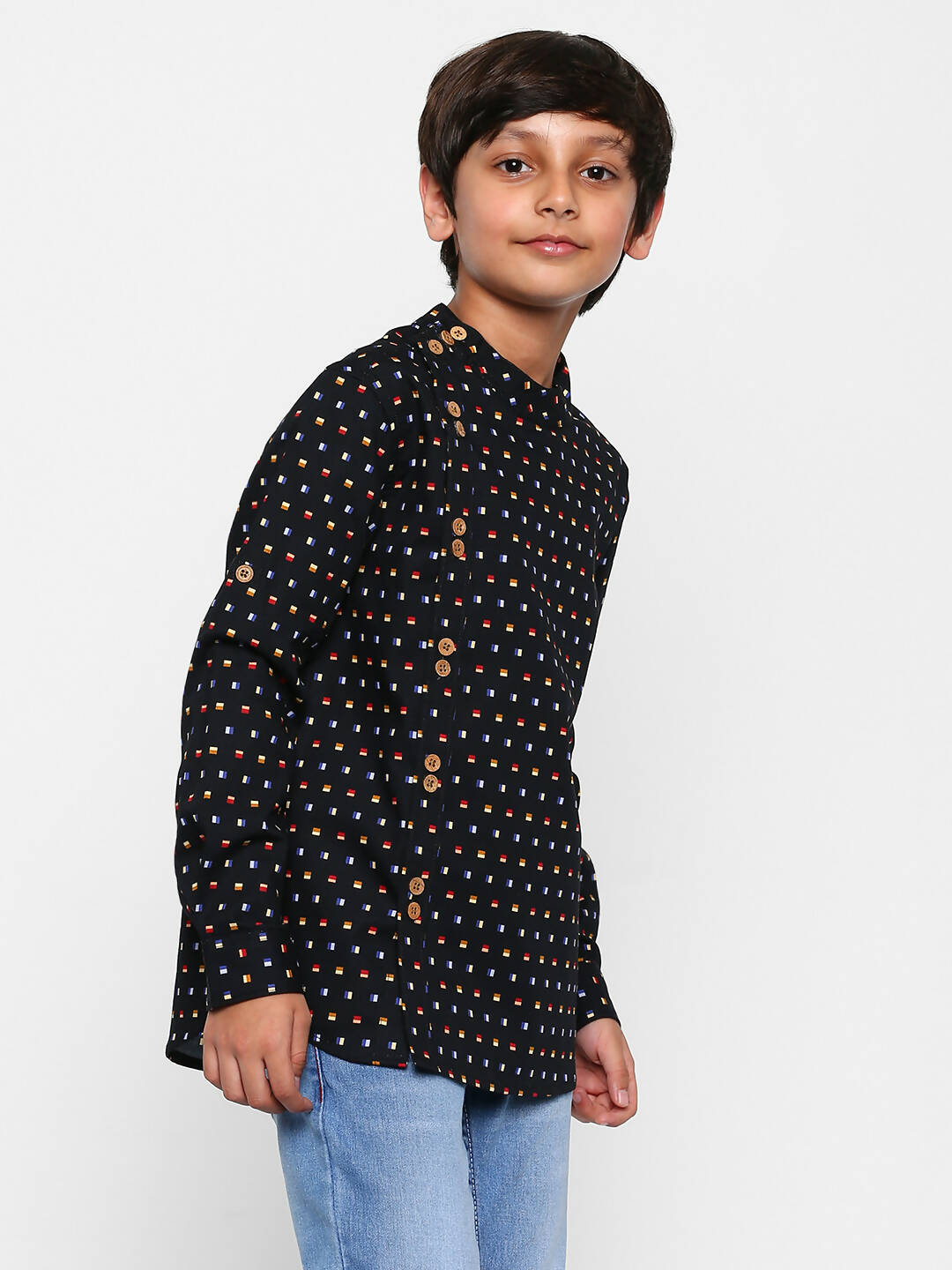 Manet Ethnic Full Sleeves Multi Clour Shirt - Black | Grocsy