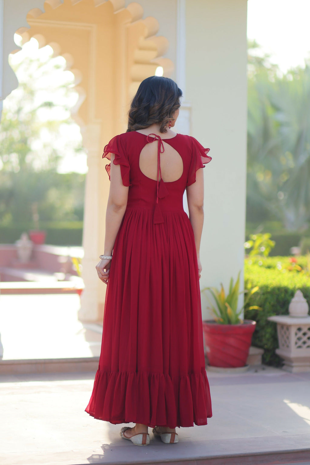 Joban Fashion Maroon Georgette Sequence Embroidery Work Gown | Grocsy