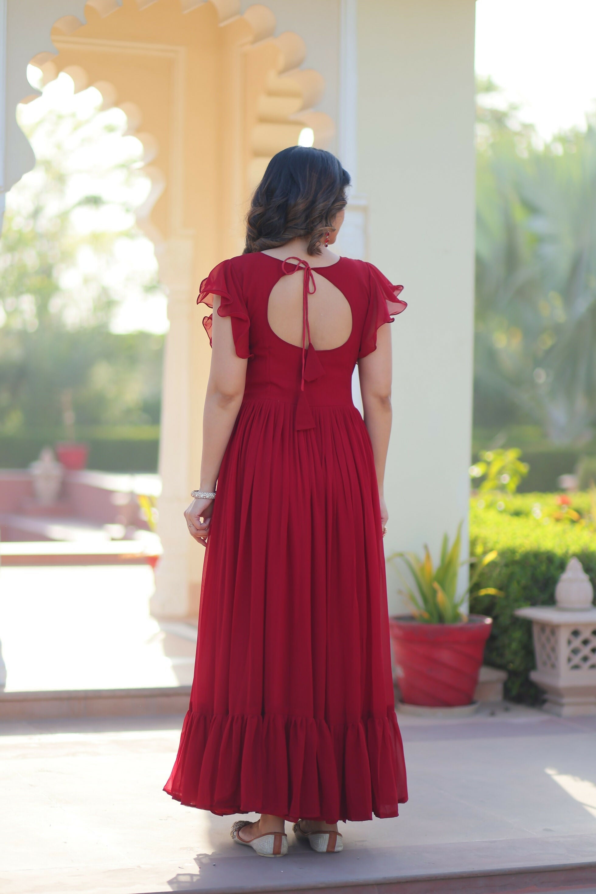 Joban Fashion Maroon Georgette Sequence Embroidery Work Gown | Grocsy