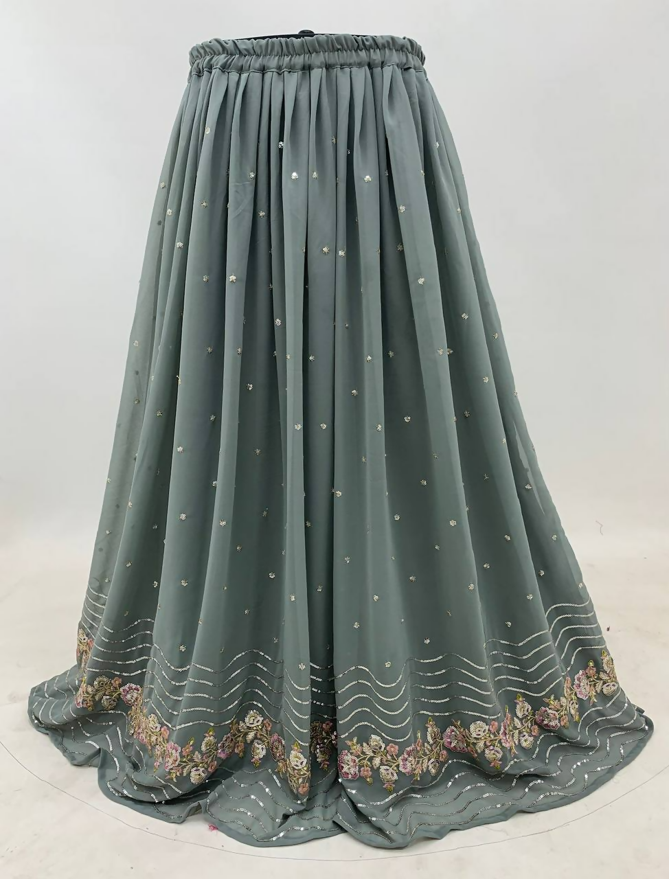 Lorenvalley Fashion Grey Faux Georgette Embroidery with Sequince Work Salwar Lehenga Stitched | Grocsy