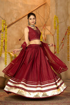 AI Fashion Maroon Silk Crepe Designer Navratri Wear Lehenga Choli Collection | Grocsy