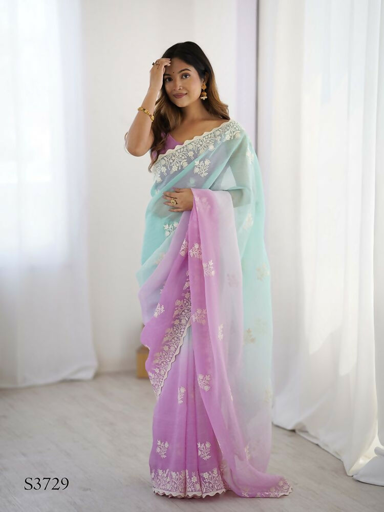 Purple Crunchy Silk Embroidery Work Party Wear Saree - Lakshita | Grocsy