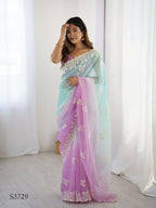 Purple Crunchy Silk Embroidery Work Party Wear Saree - Lakshita | Grocsy