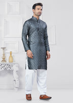 Joban Fashion Men's Jacquard Silk Grey Printed Kurta Pyjama set | Grocsy