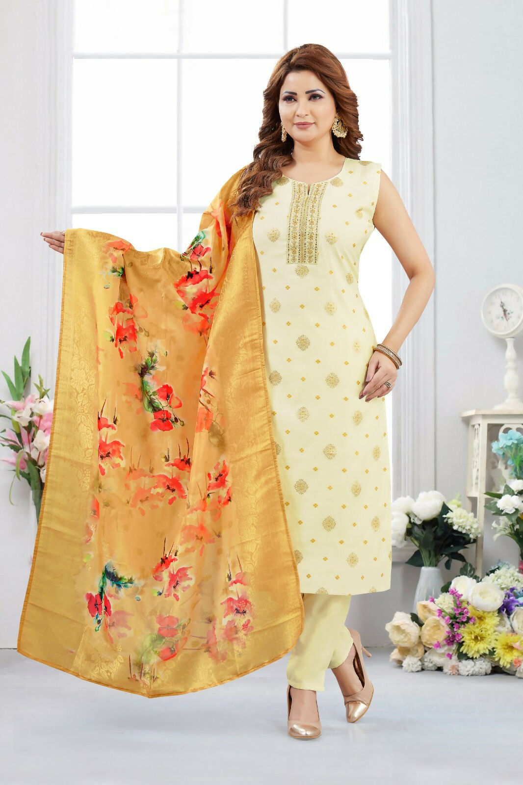 Joban Fashion Jacquard Cream Color Kurta Set | Grocsy