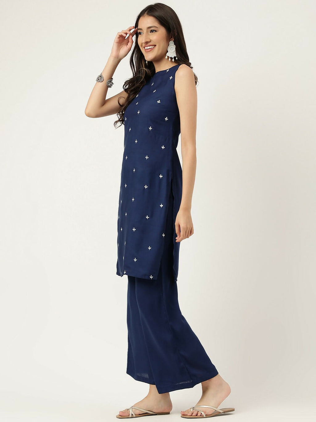 Joban Fashion Navy Blue Rayon and Embroidered Work Straight Kurta Bottom Set | Grocsy