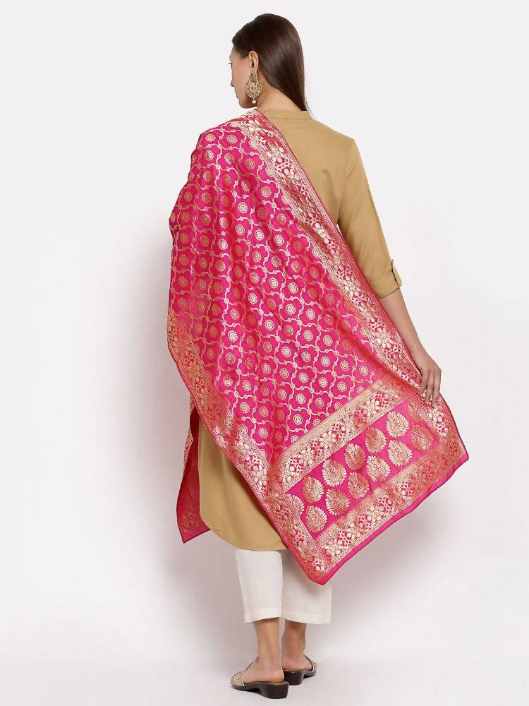 Myshka Women's Pink Silk Print Casual Dupatta | Grocsy