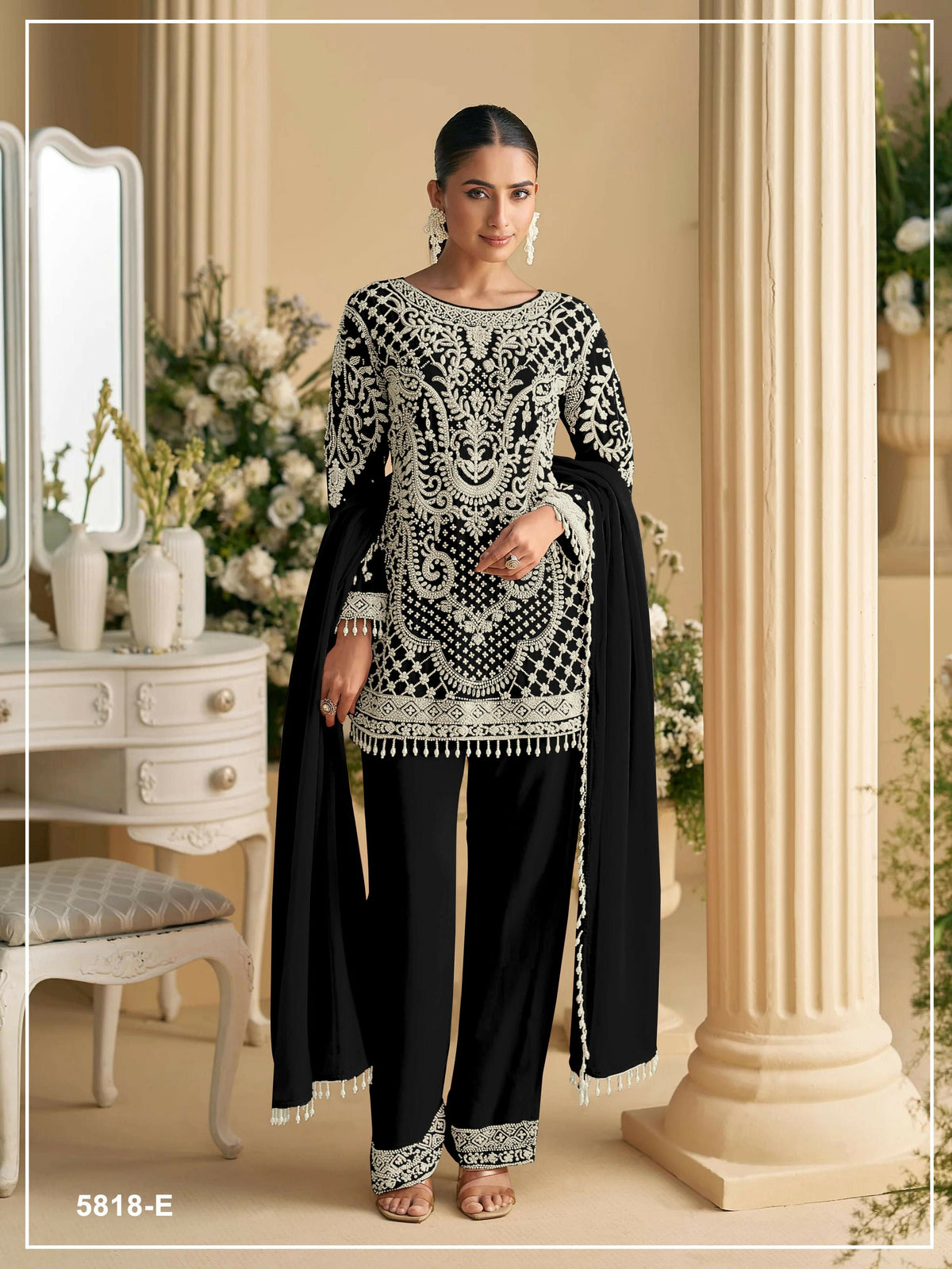 Anaita Black Georgette Stitched Suit with Embroidered Beads & Sequence Work | Grocsy