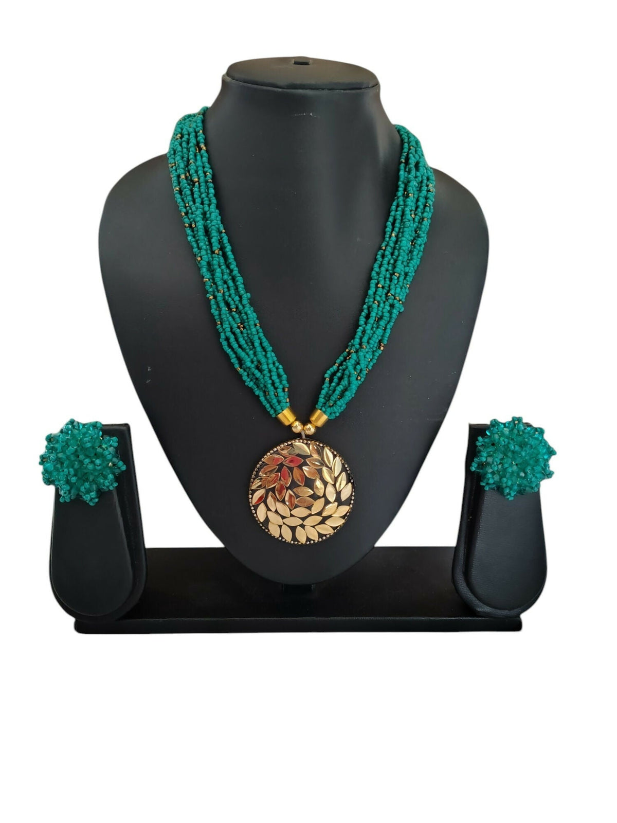 Inhanns All-Day Statement Beaded Necklace Set - Sea Green | Grocsy