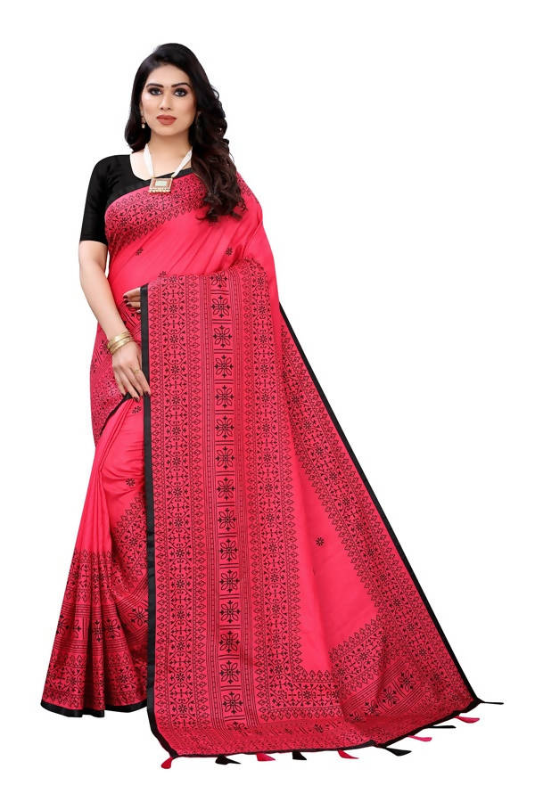 Vamika Pink Sana Silk Printed Saree (Nihal Pink) | Grocsy