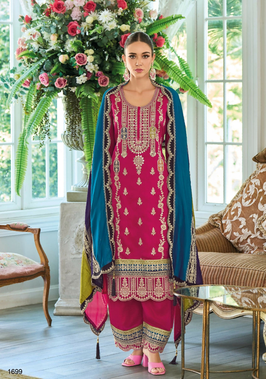 Anaita Pink Premium Embroidered Chinon Stitched Salwar Suit | Grocsy