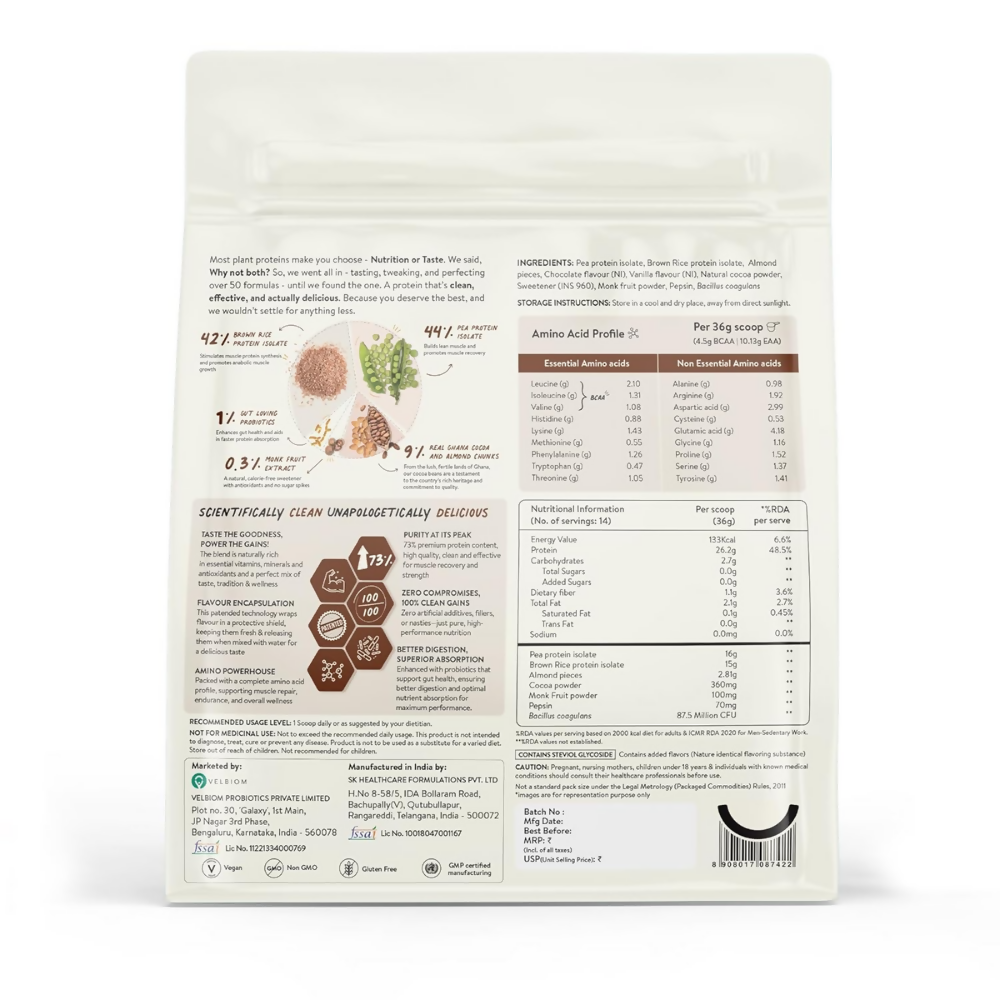 Happy Cultures 26g Tastiest Plant Protein| Chocolate, Almond Chunks & Ashwagandha | Grocsy