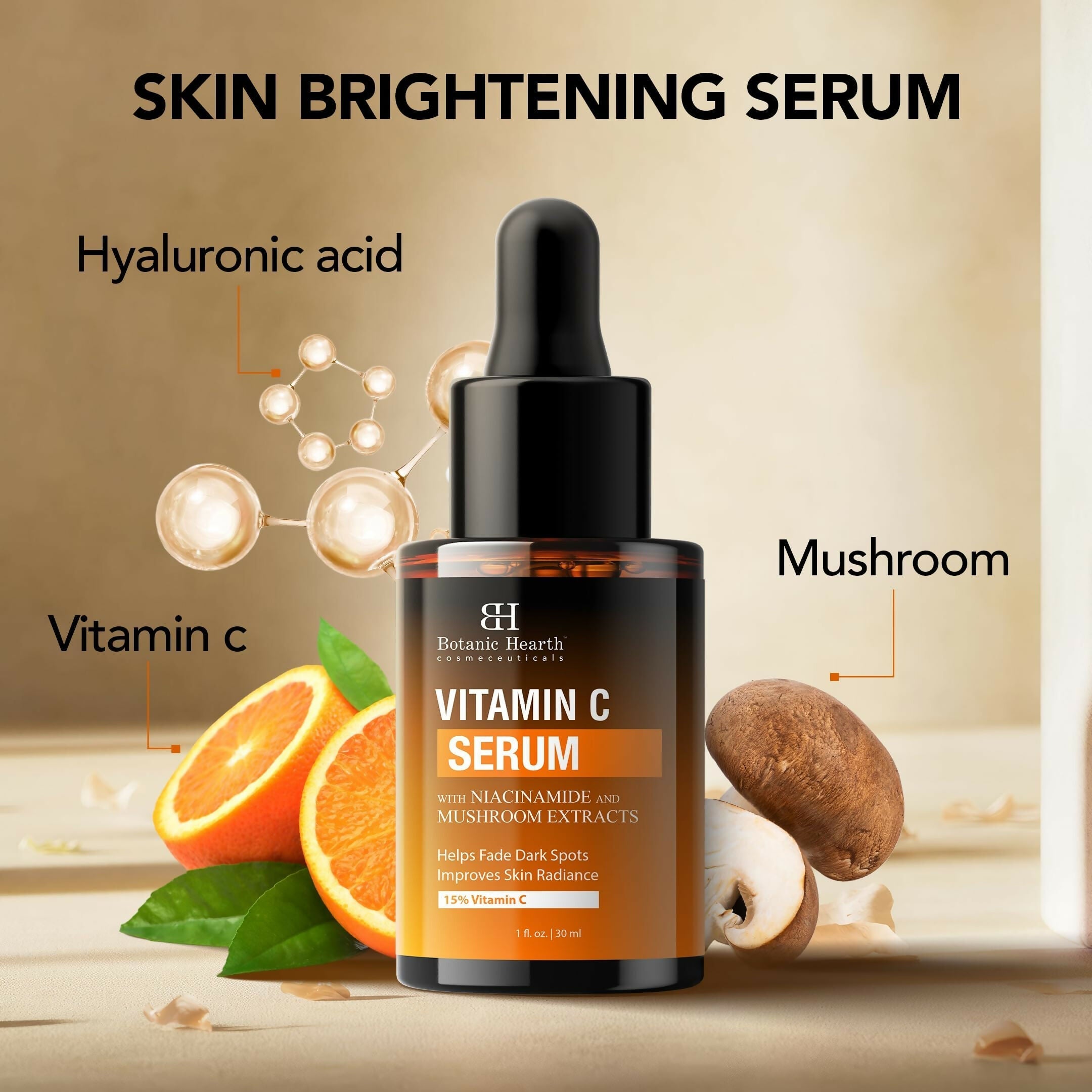 Botanic Hearth 15% Vitamin C Face Serum Targets Dark Spots, Sun Damage, Wrinkles to Brighten & Even Tone Skin | Grocsy