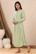 Juniper Women Lightolive Rayon Embroidered A-Line Dress | Grocsy
