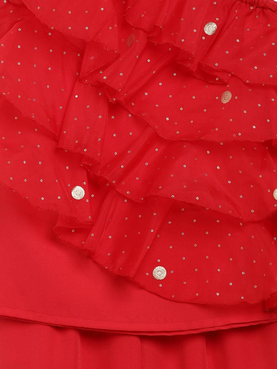 Ahalyaa Red Georgette Ruffel Kids Top With Bottom For Girls | Grocsy
