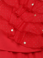 Ahalyaa Red Georgette Ruffel Kids Top With Bottom For Girls | Grocsy