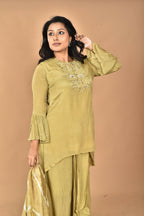 Morchari Women And Hand Embroidery Palazzo Set-Mehandi Green | Grocsy
