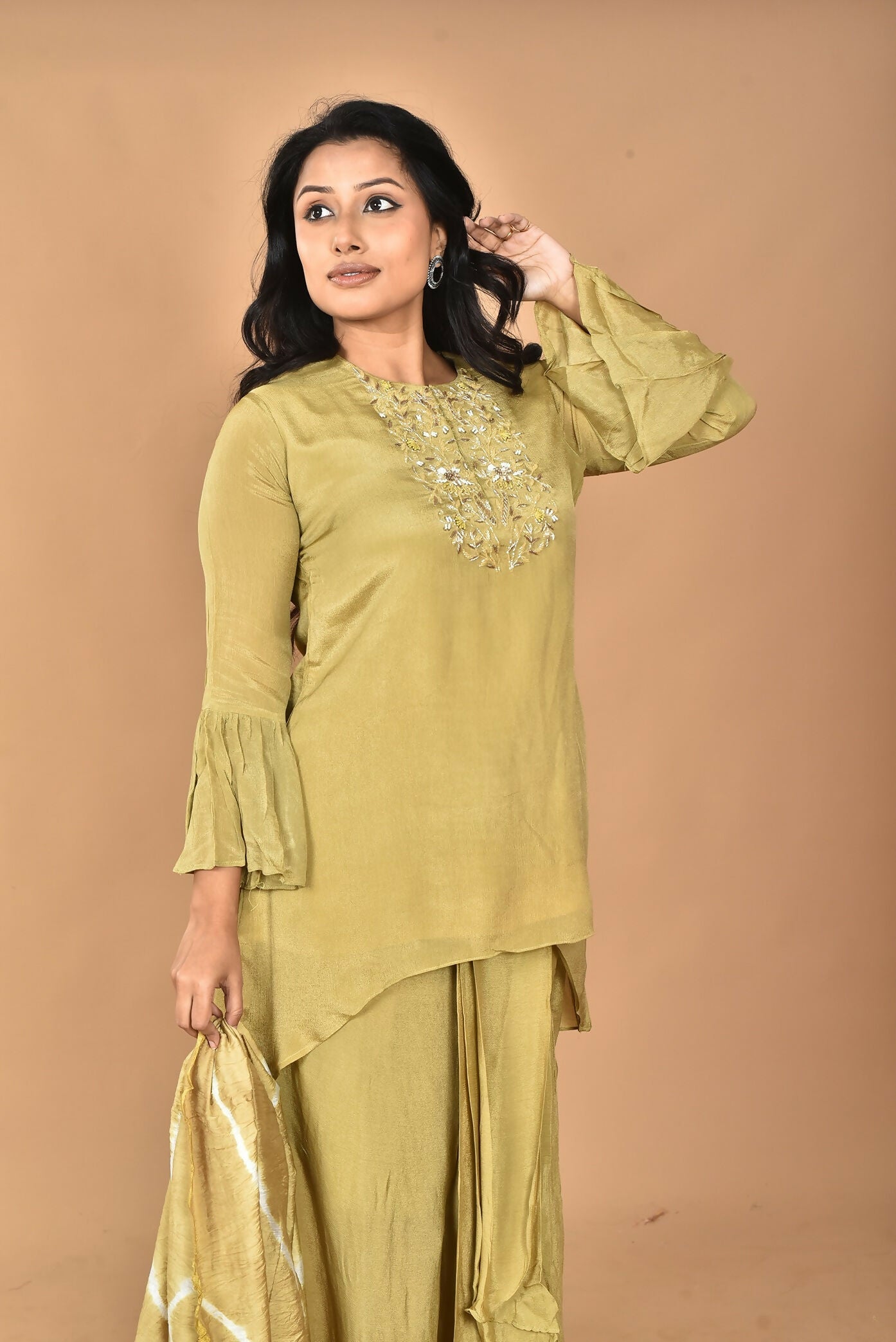 Morchari Women And Hand Embroidery Palazzo Set-Mehandi Green | Grocsy