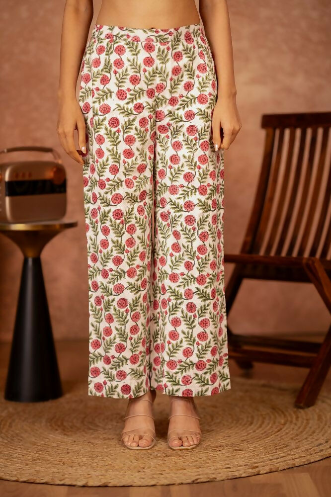 Joban Fashion Red Green Hand Block Printed Cotton Suit Set | Grocsy