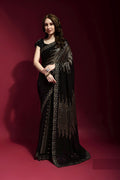 Vegaa Fashion Black Georgette Embroidered Party Wear Saree | Grocsy