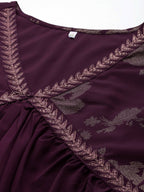 Ahalyaa Women's Traditional Wear Co-ords - Burgundy | Grocsy