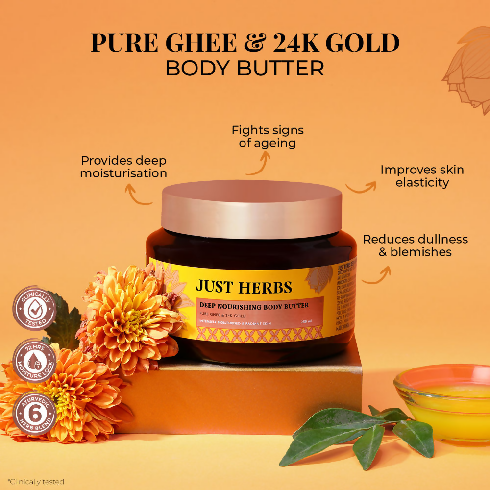 Just Herbs Pure Ghee & 24K Gold Deep Nourishing Body Butter | Grocsy