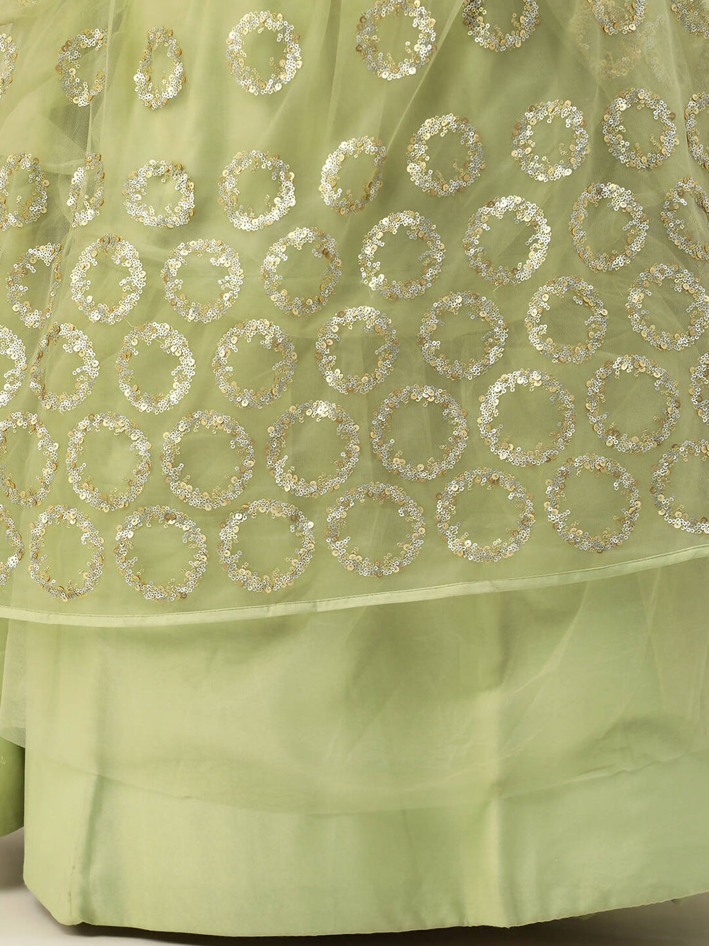 House of Panchhi Lime Green Net Embroideried Round Sequins Lehenga | Grocsy